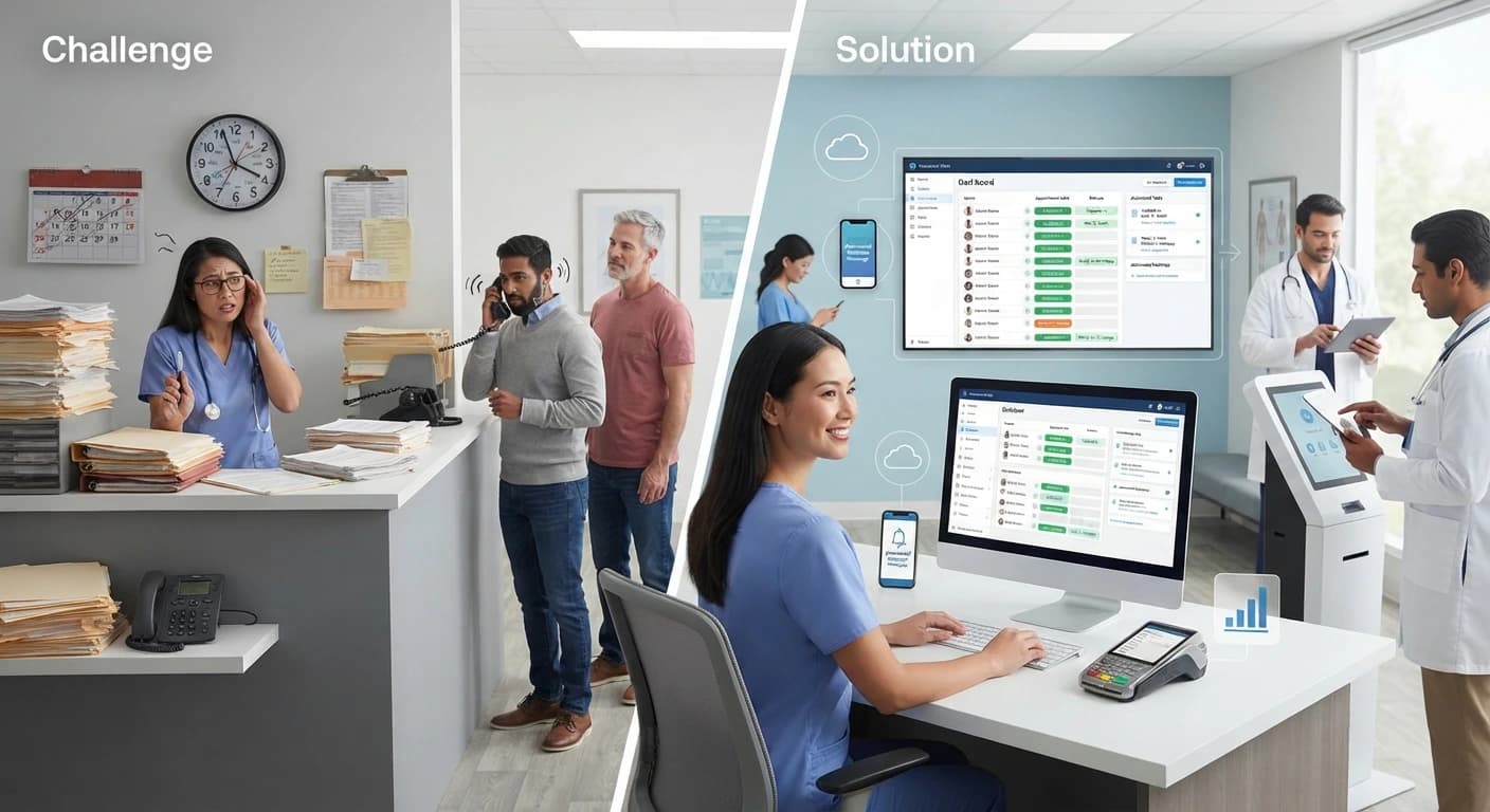 Espace de travail professionnel dédié à la gestion de patients et de services