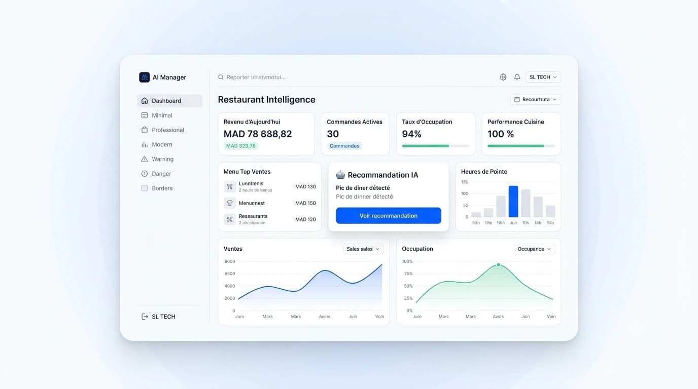 Restaurants — tableau de bord intelligent SL TECH